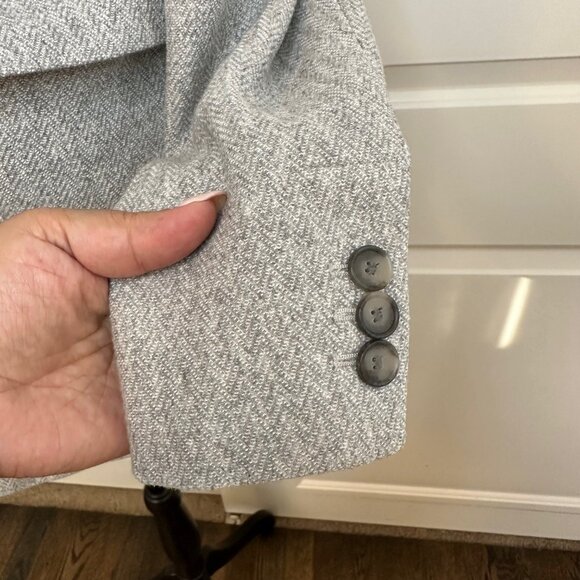 Loft Herringbone Dove Grey Longline Cotton Classic Blazer 2 - Picture 6 of 9